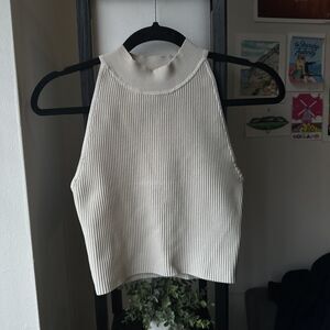 Aritzia Babaton Sculpt Knit Mockneck Halter Tank Top Cream